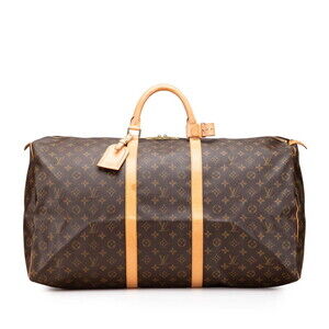 Louis Vuitton Monogram Keepall Boston Travel Bag Brown Leather